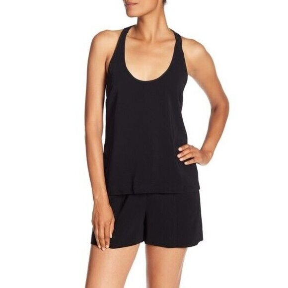 A.L.C. Kira Black Tank Top Stretch Crochet Racer Back Scoop Neck Sz 12 Nwt